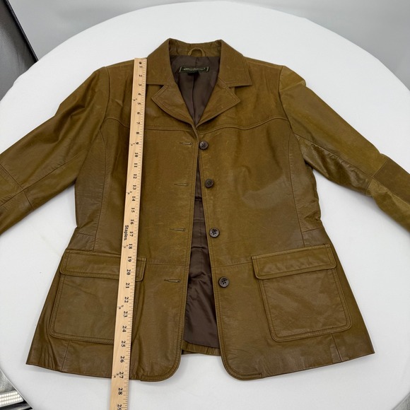 Vintage Eddie Bauer Leather Blazer Brown Green Size L Western Boho Y2k - Picture 7 of 12